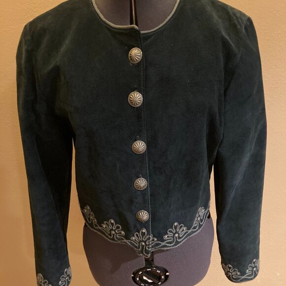 Vtg DOUBLE D RANCHWEAR Women's Pig Suede Leather Jacket Succotash Trim Studs XS - Picture 2 of 12